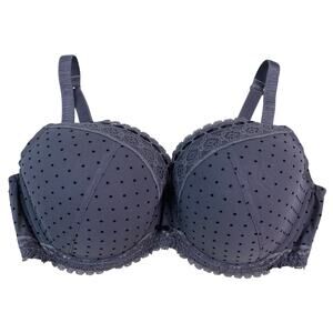 Etam Women's 38D Gray Black Polka Dot Lace Full‎ Coverage Bra Made in France *